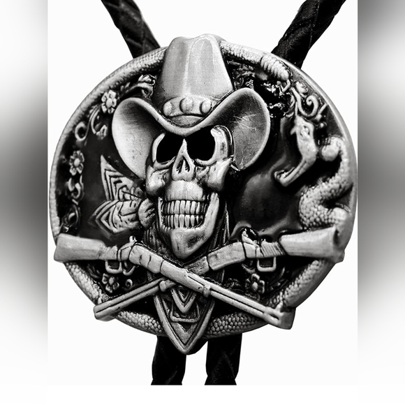 Leather Cowboy skeleton bolo tie - Picture 2 of 4